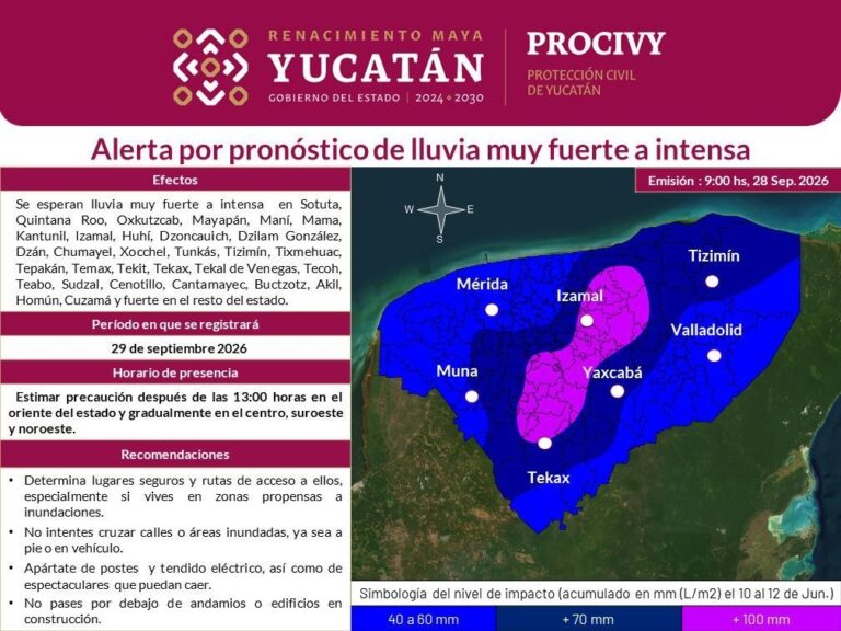 Procivy llama a tomar precauciones ante lluvias intensas en Yucatán